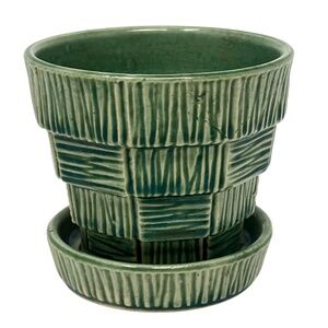 McCoy Vintage 1950's Mid Century Modern Green Flower Pot Planter